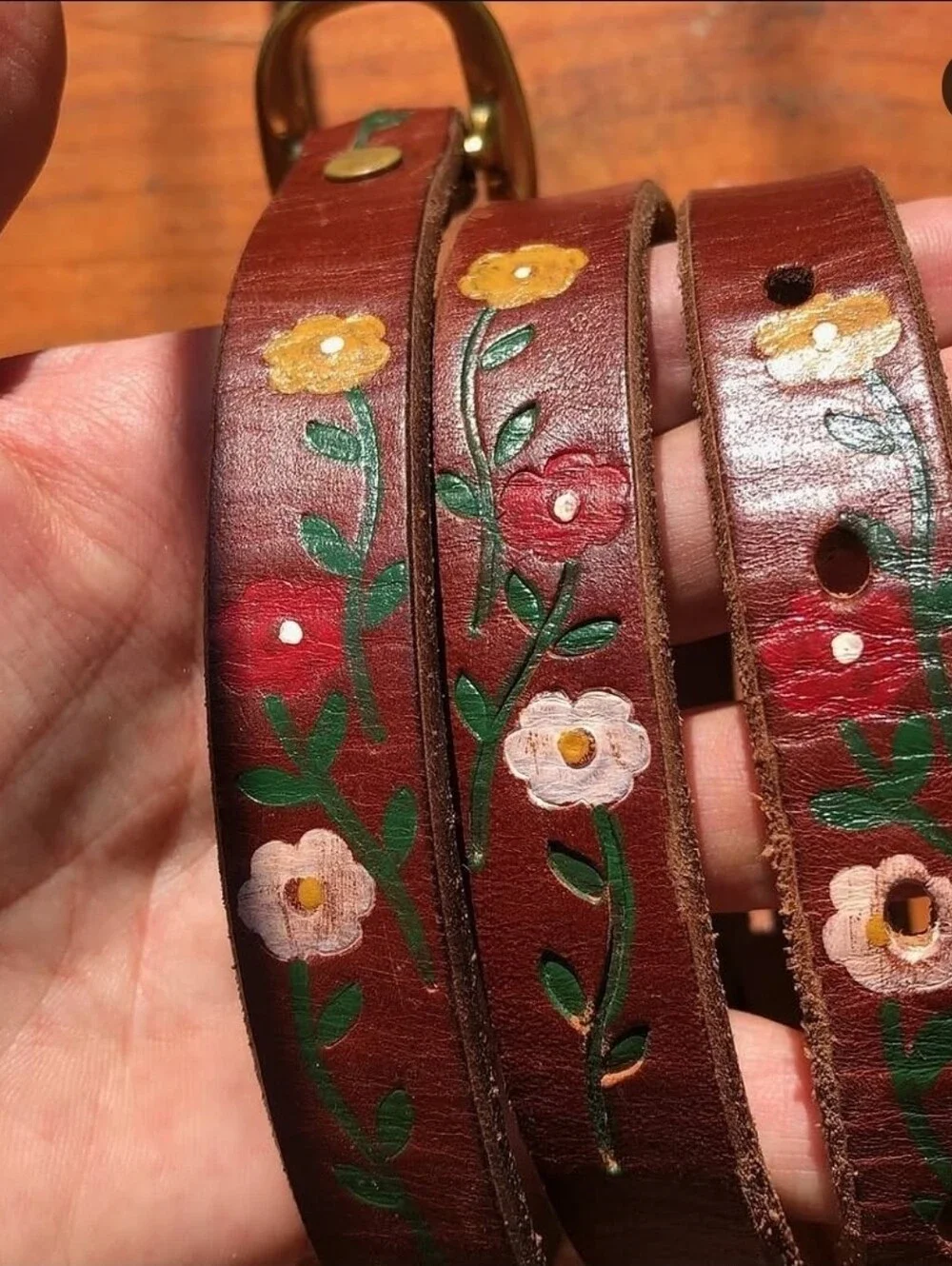 Doen Felix leather handpainted floral belt, medium